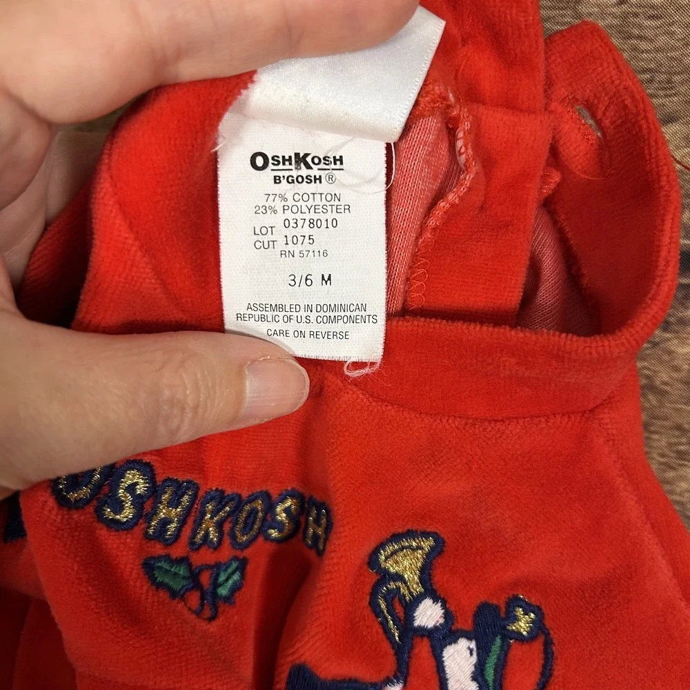 Vintage OshKosh B'gosh Red Velour‎ Holiday Toy Soldier Romper 3-6M Christmas